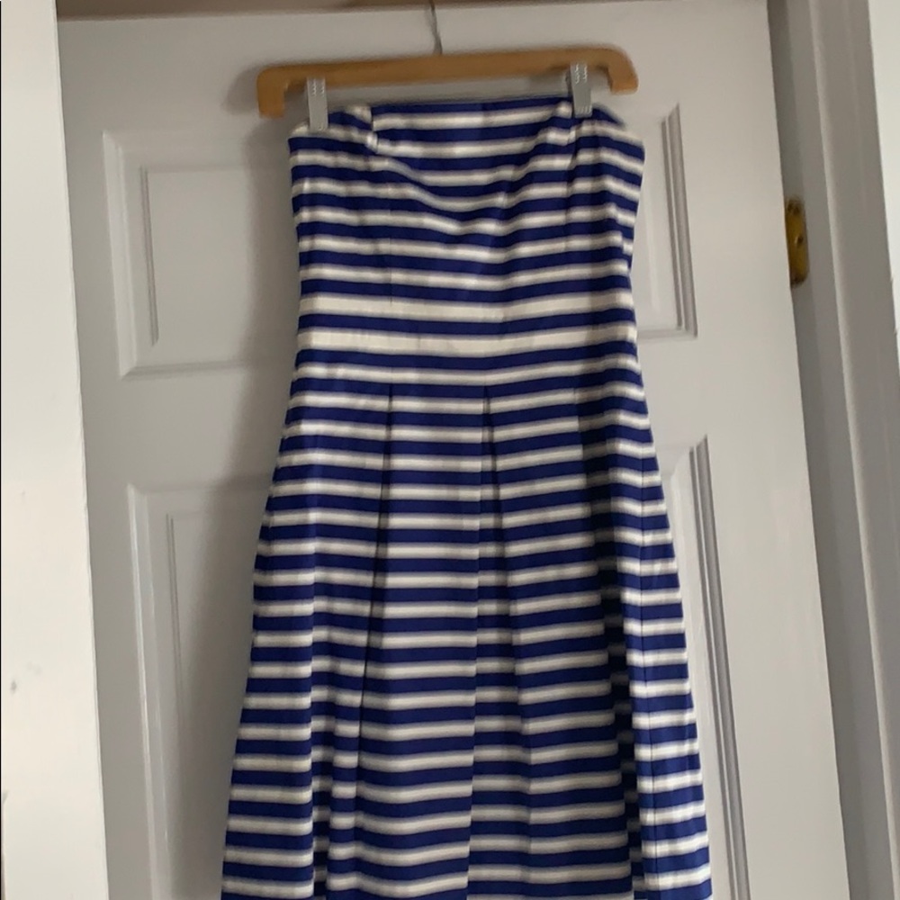 Navy and White Stripped Strapless Dress